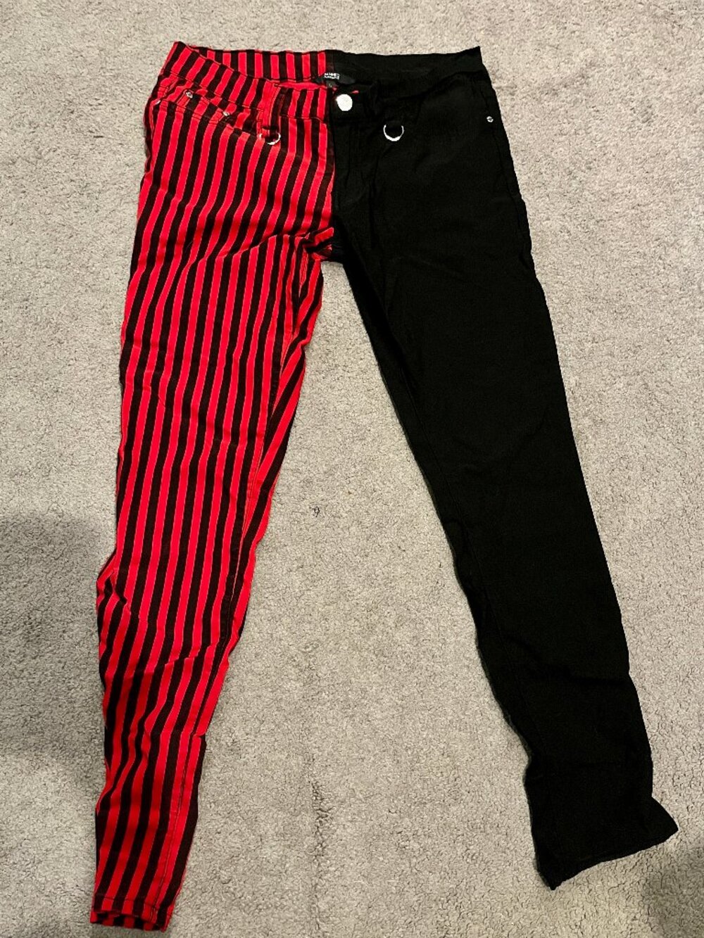 Banned Alternative Half The Damage Black/Striped Skinny Jeans Size L